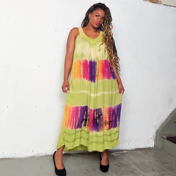 Vintage Green and Purple Maxi Dress, Free size - Picture 4 of 11